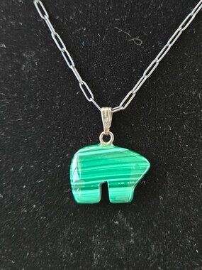 Malachite Bear Pendant & Necklace